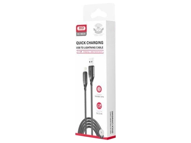 Кабель USB XO NB235 Zebra series Braided 2.4A Lightning, Черный
