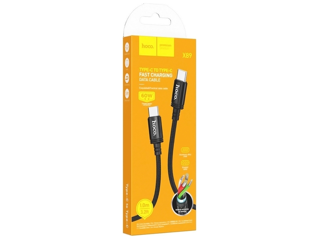 Кабель USB Hoco X89 Wind 60W Type-C to Type-C, Черный
