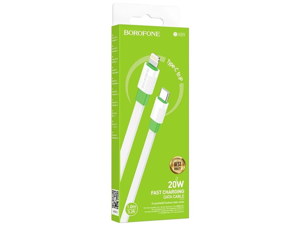 Кабель USB Borofone BX89 PD20W Union Type-C to Lightning, Біло-зелений