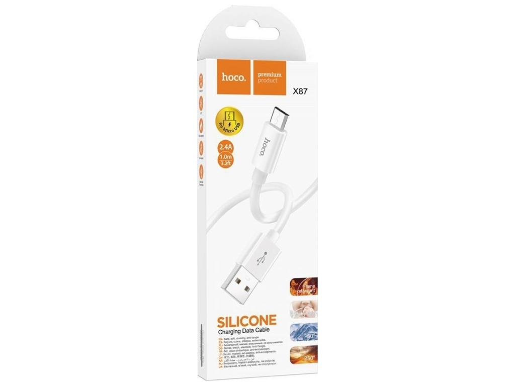 Кабель USB Hoco X87 Magic silicone Micro, Белый