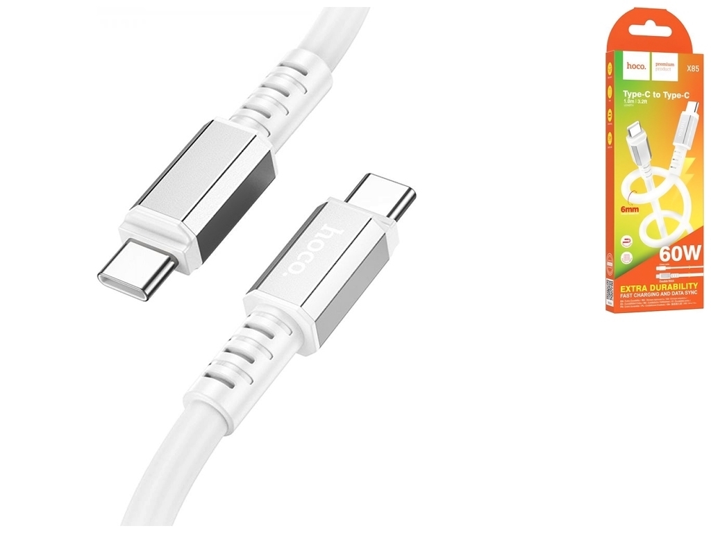 Кабель USB Hoco X85 60W Type-C to Type-C, Белый