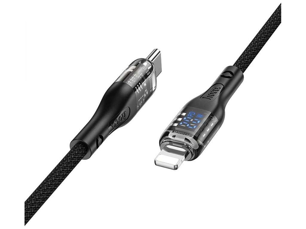 Кабель USB Hoco U115 Transparent PD20W With Display Type-C to Lightning 1.2m, Черный