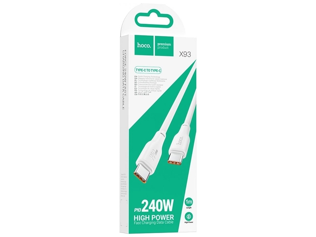Кабель USB Hoco X93 Force 240W Type-C to Type-C 2M Цвет Белый