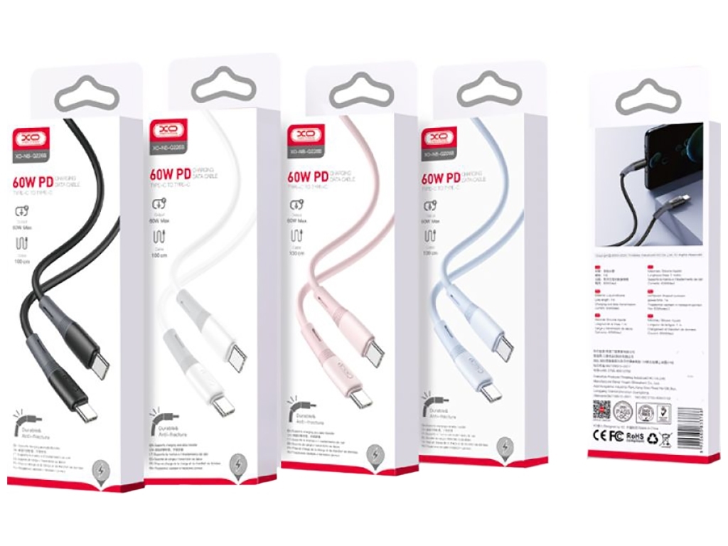 Кабель USB XO NB-Q226B 60W Silicone two-color Type-C to Type-C Цвет Белый