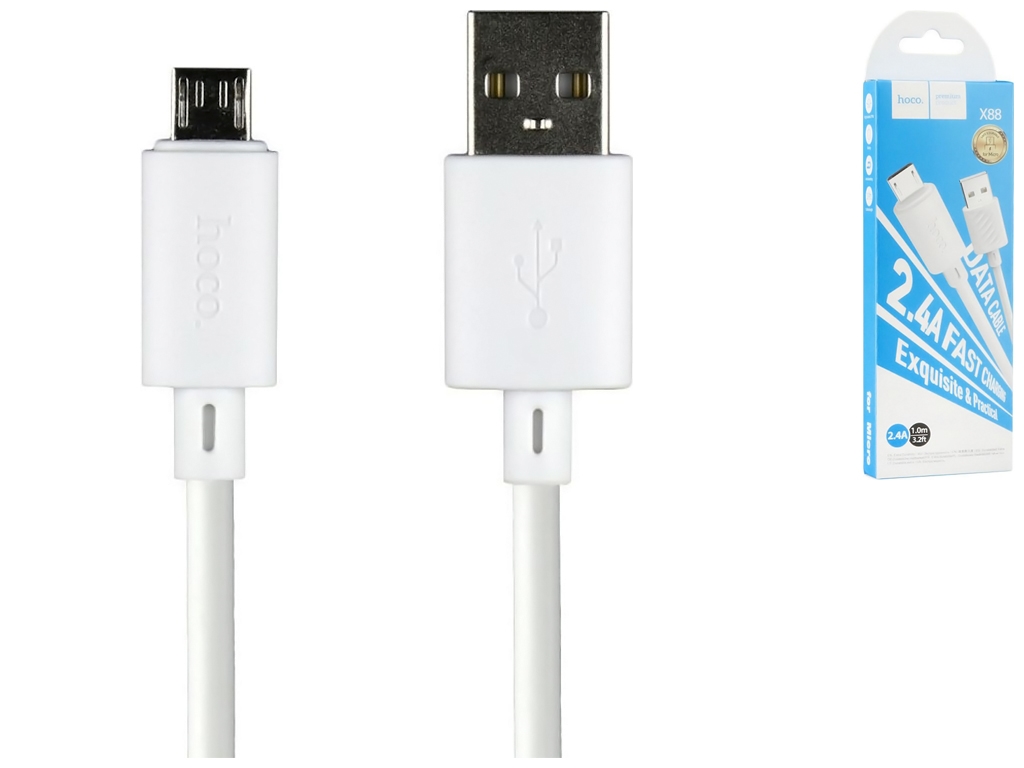Кабель USB Hoco X88 Gratified Micro 2.4A, Белый