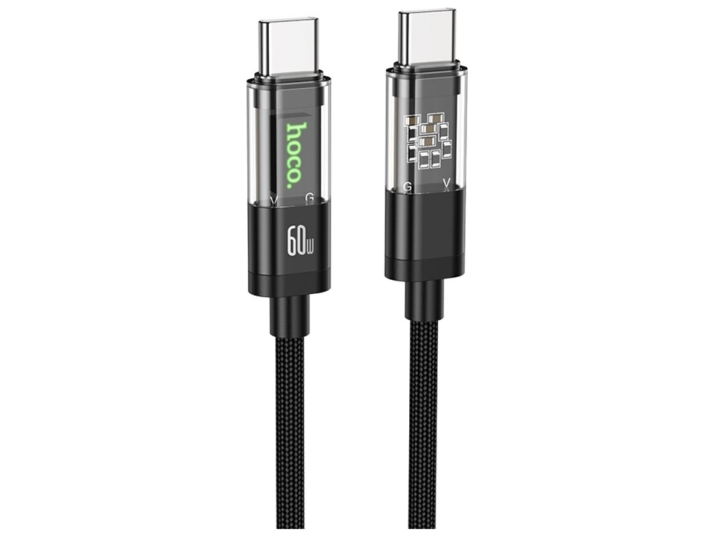 Кабель USB Hoco U116 Transparent 60W LED Indicator Type-C to Type-C 1.2m Колір Чорний