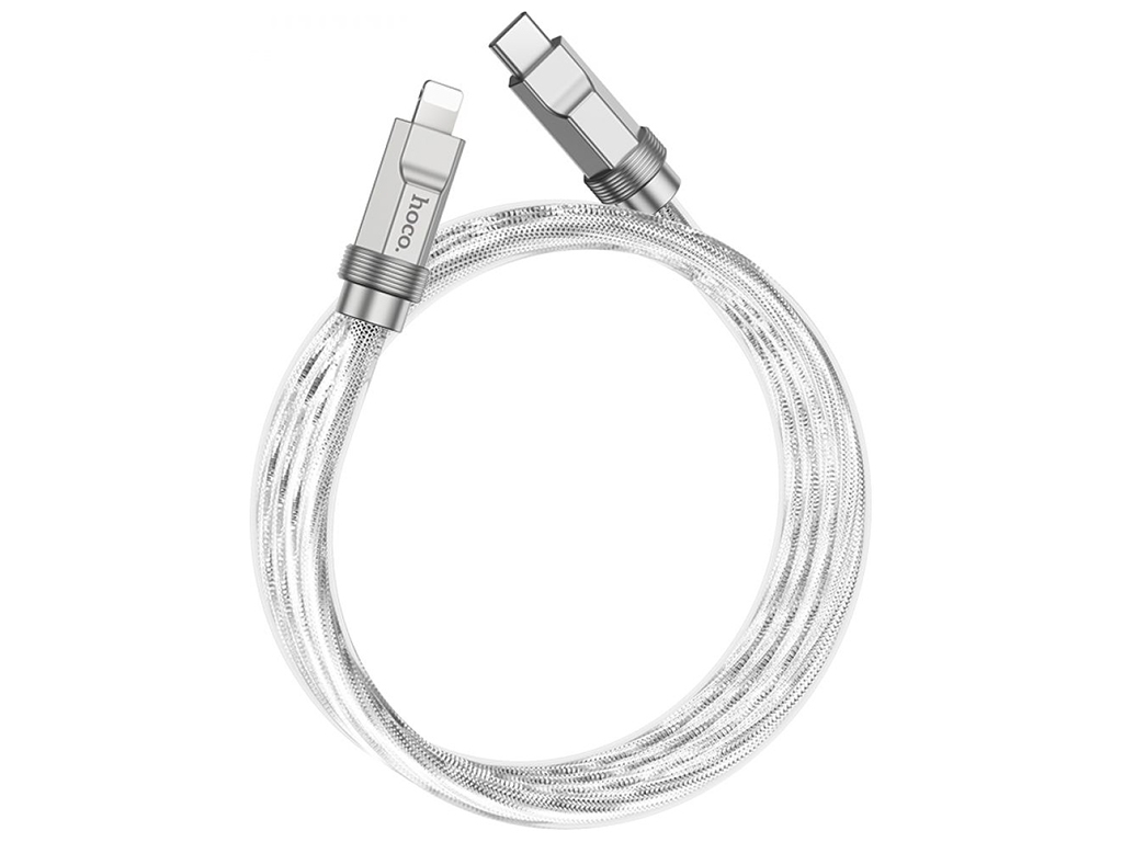 Кабель USB Hoco U113 Solid PD20W Silicone Type-C to Lightning, Срібло