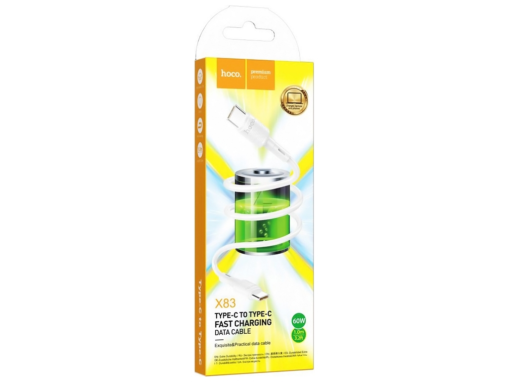 Кабель USB Hoco X83 60W Type-C to Type-C, Білий