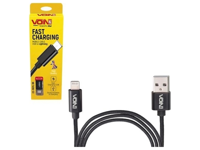 Кабель Voin USB - Lightning 3А, 1м, black (быстрая зарядка/передача данных)