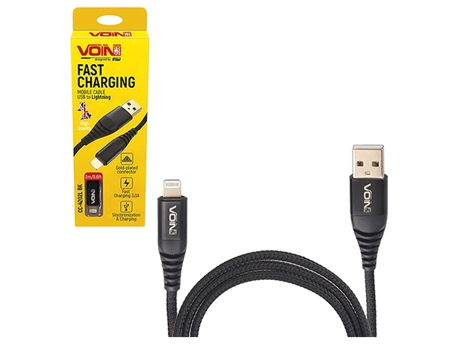 Кабель Voin CC-4202L BK USB - Lightning 3А, 2м, black (быстрая зарядка/передача данных)