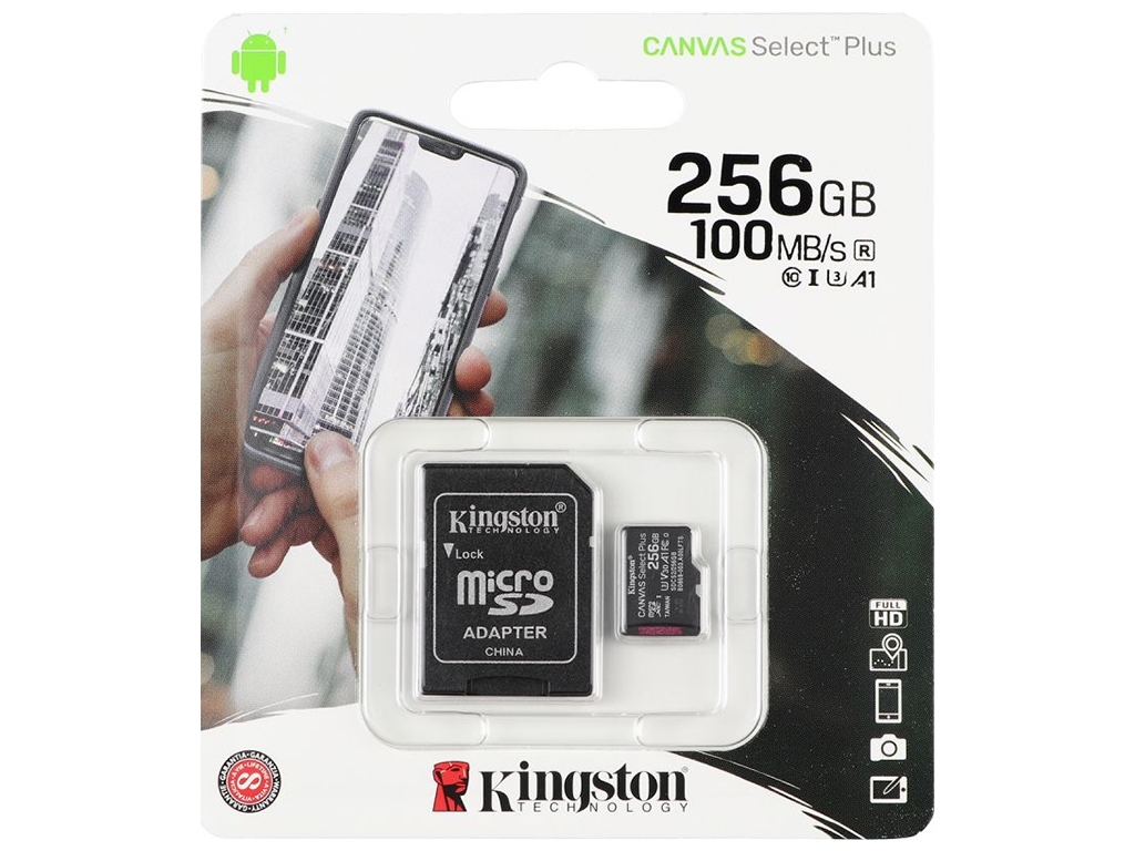 Карта Памяти Kingston Canvas Select Plus microSDXC (UHS-1) 256gb 10 Class & Adapter Черный