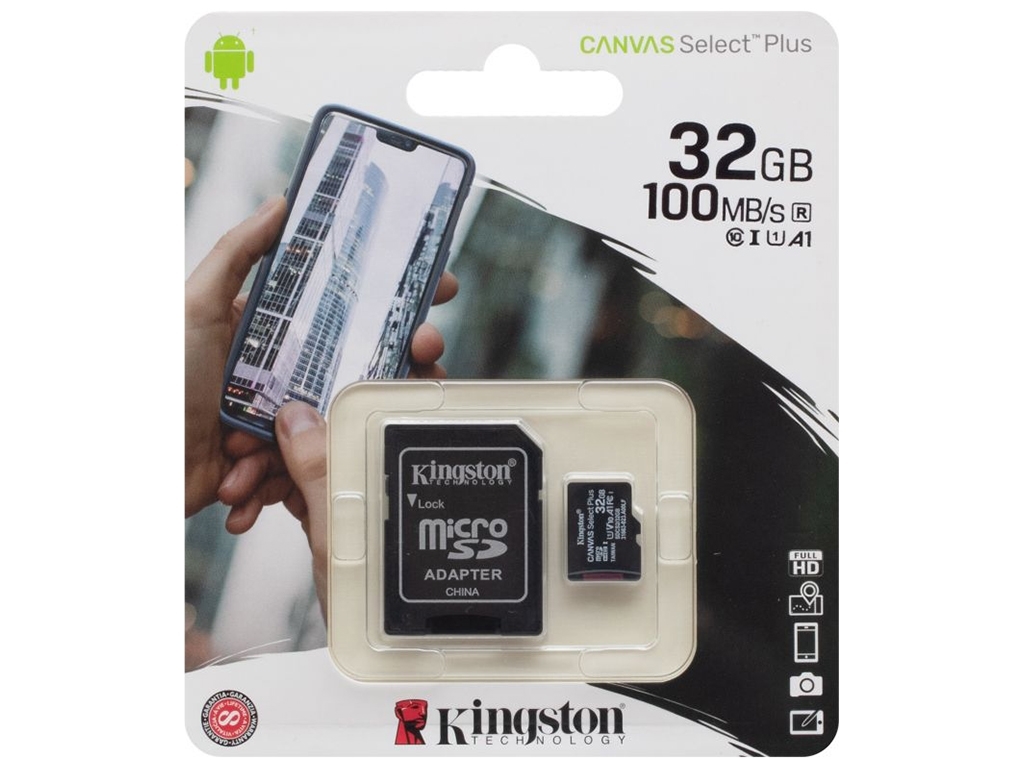 Карта Памяти Kingston MicroSDHC (UHS-1) 32gb 10 Class & Adapter Чёрный
