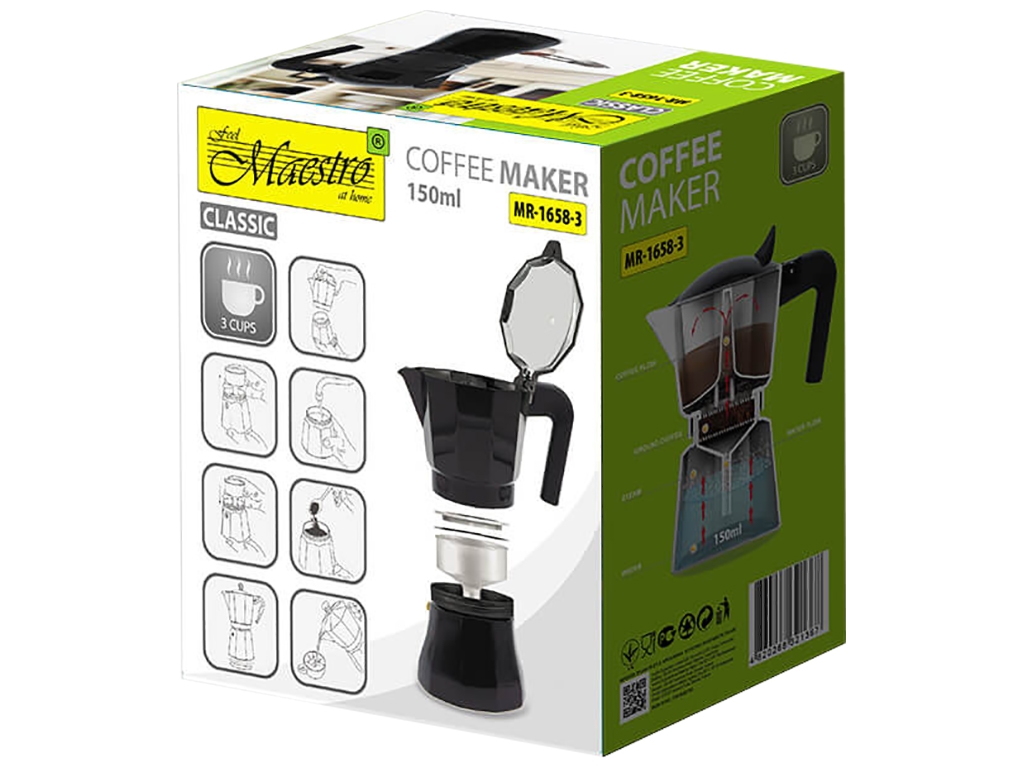 Кофеварка Maestro Espresso Moka, алюминиевая, 150мл
