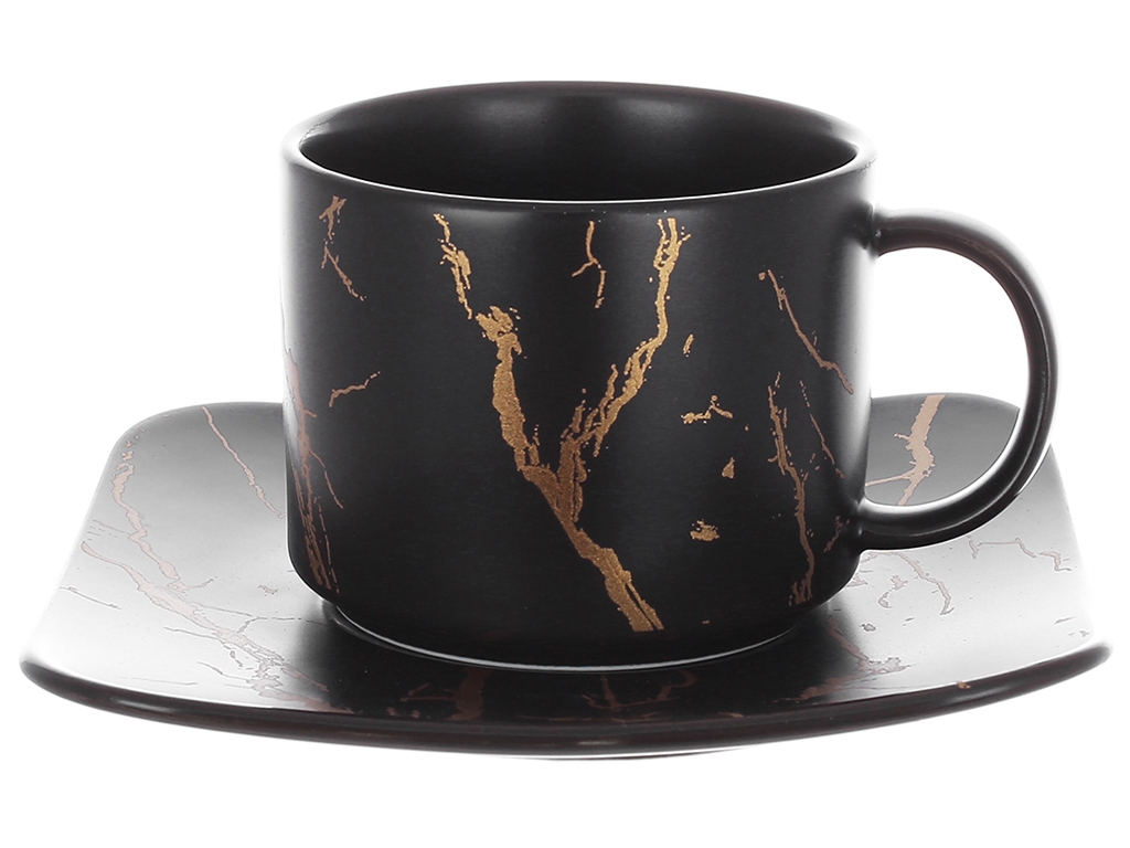 Набор кофейный (чашка с блюдцем) Мраморная роскошь, 250мл, цвет - черный с золотом (2предмета)