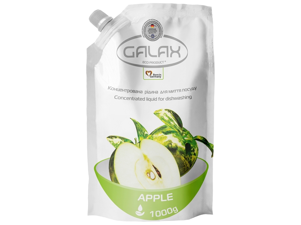 Концентрована рідина для миття посуду Galax, Яблуко, 1л, дойпак