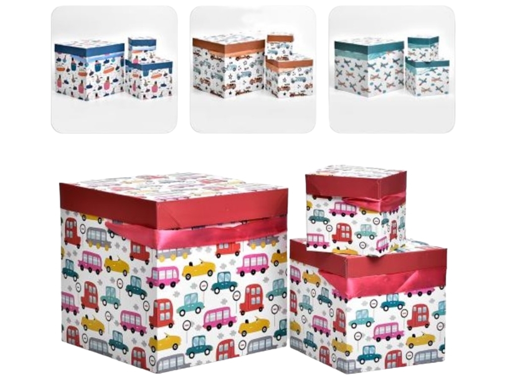Коробка подарочная картонная Transport, 10x10/15x15/22x22см (цена за набор 3шт)