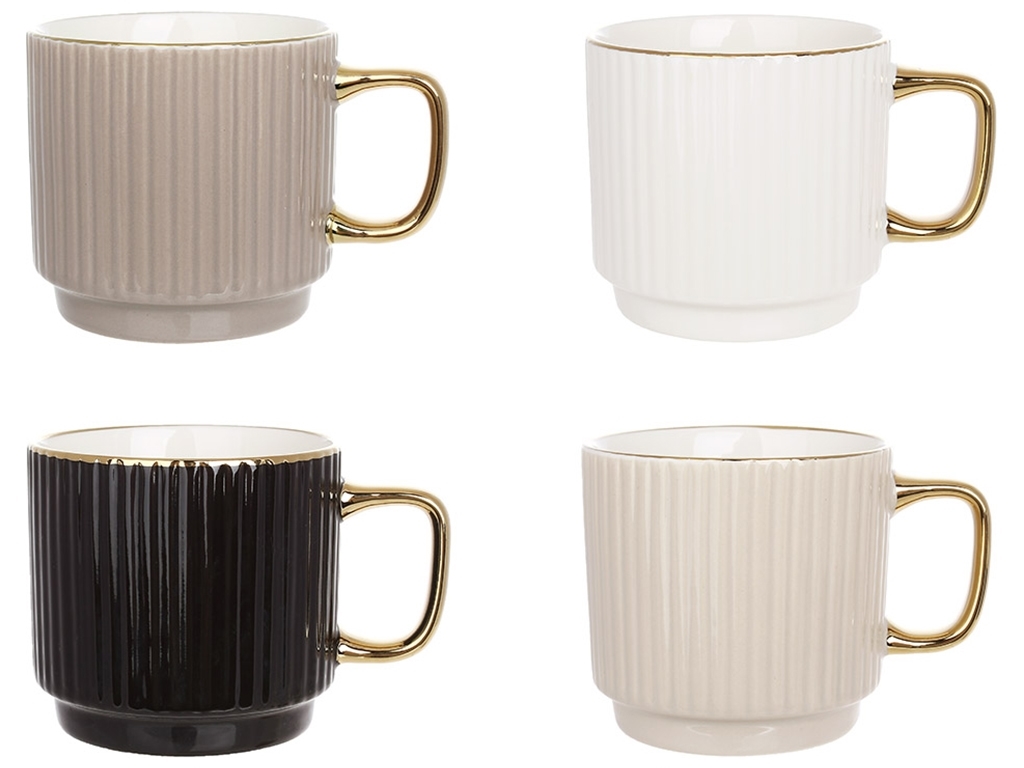 Кружка с золотой каймой и ручкой, 300мл, 4 дизайна (цена за 1шт)