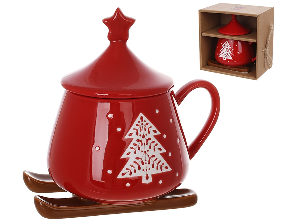 Кружка Сани с звездой на крышке, 300мл, цвет - красный