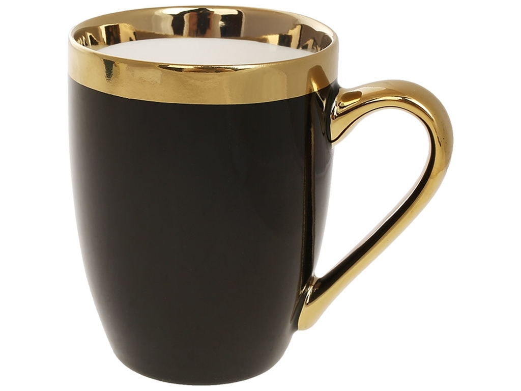 Кружка фарфоровая Золотая линия, 360мл, цвет - черный