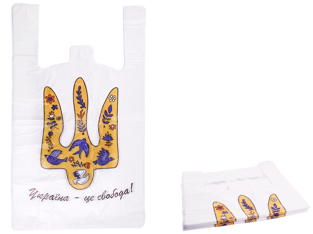 Кулек с ручками типа майка Тризуб, 30x50см, 100шт, 400г