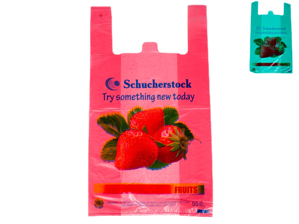 Кулек с ручками типа "майка" "Клубника" (100шт) 900гр 30x55см