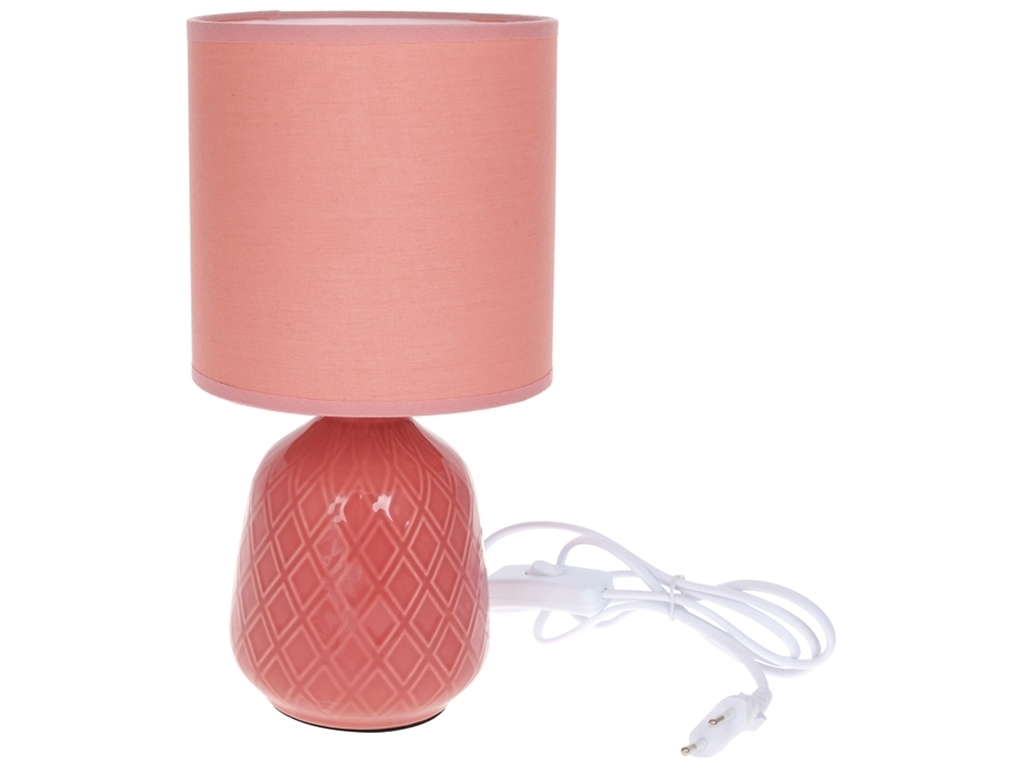 Лампа настільна з керамічною основою та тканинним абажуром, 30см, колір – полуничний
