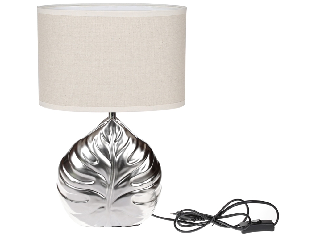 Лампа настільна з керамічною основою та овальним тканинним абажуром Лист Монстери, 38,5см