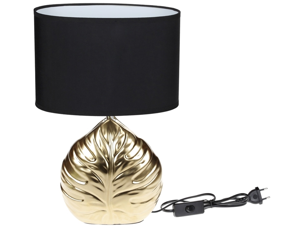 Лампа настільна з керамічною основою та овальним тканинним абажуром Лист Монстери, 38,5см