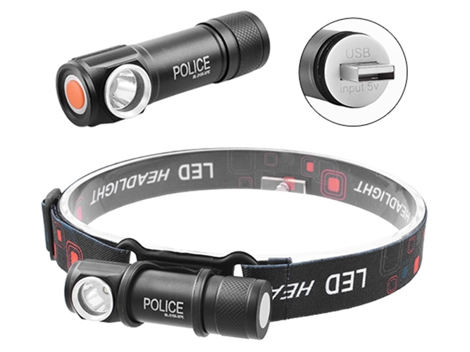 Фонарь налобный Police 2155-XPE, ЗУ USB, встроенный аккумулятор, магнит (2155-XPE)