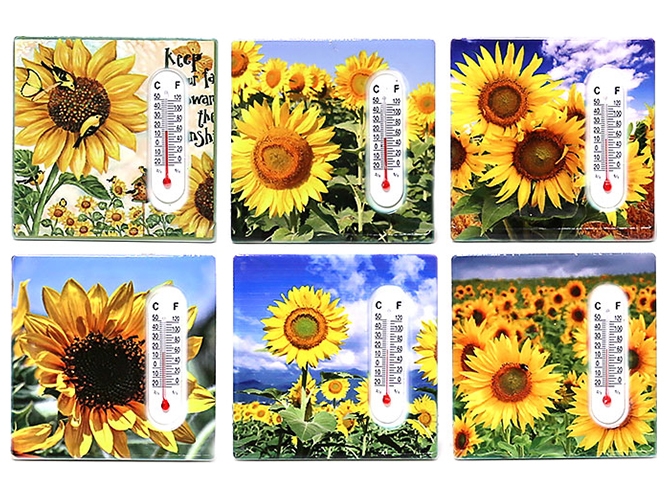 Магнит с термометром Подсолнухи, 7,5см, 6 дизайнов