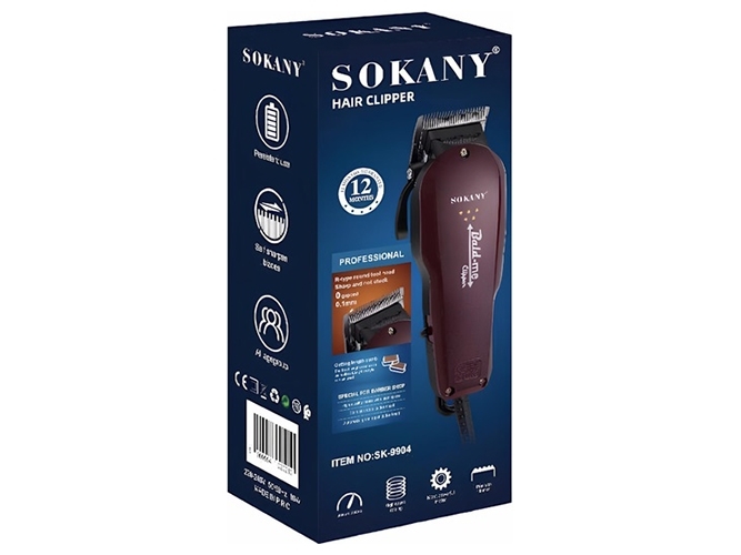 Машинка для стрижки волос Sokany, сетевое питание, 4 насадки, 4мм, цвет бордо