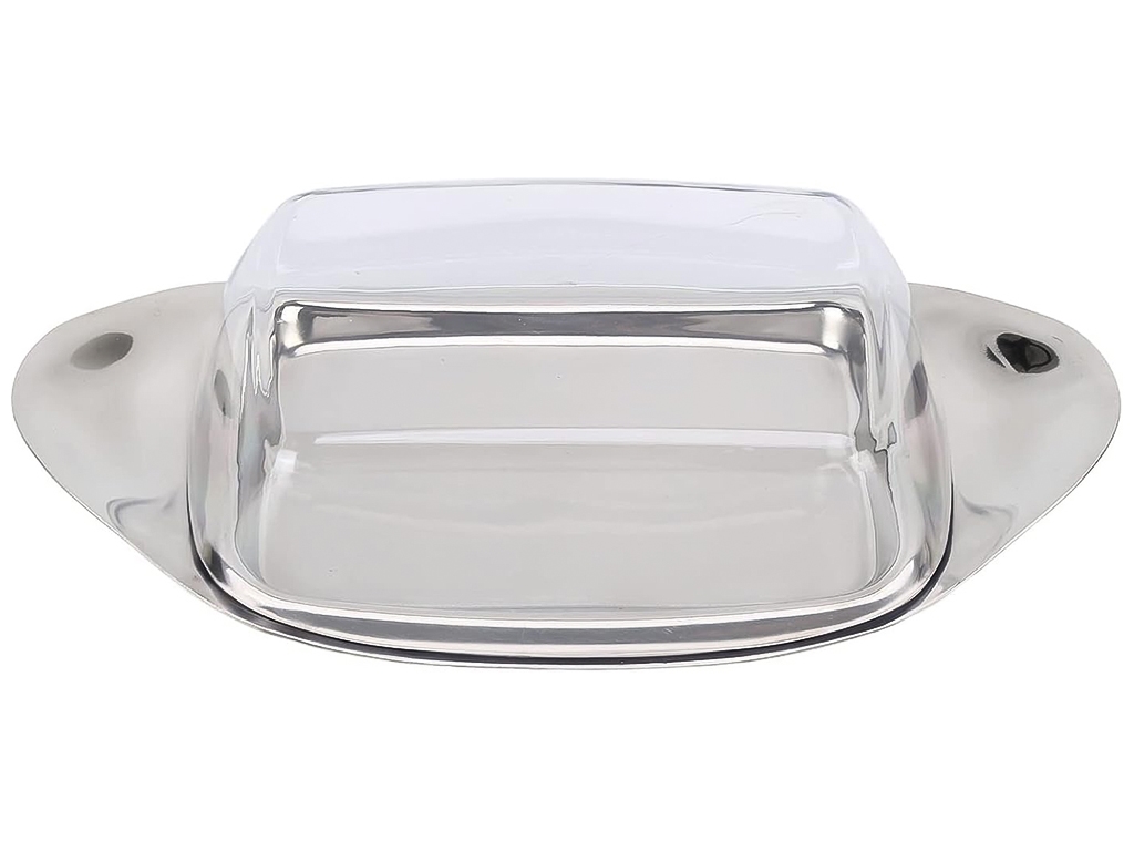 Маслянка, з кришкою та щипцями, нержавіюча сталь, скло, 24×12×5см