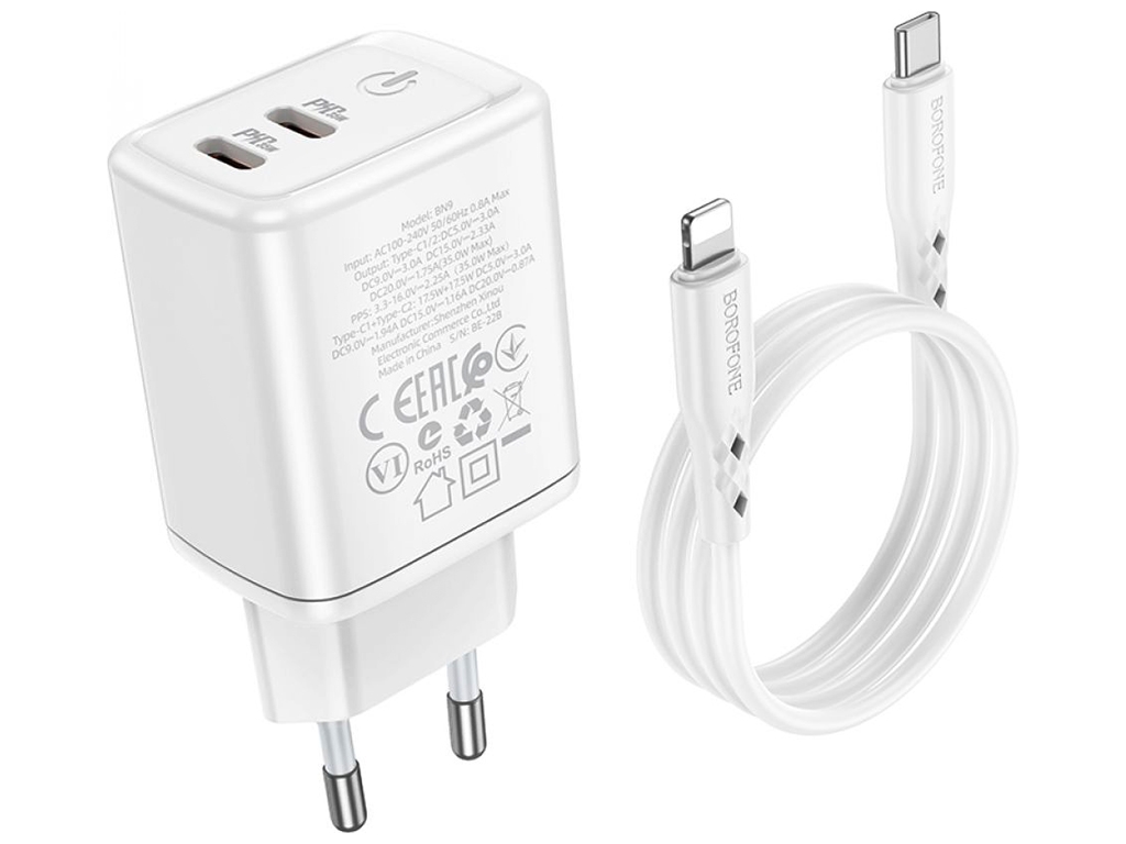 Сетевое зарядное устройство Borofone BN9 Reacher PD/QC 35W Type-C to Lightning Цвет Белый