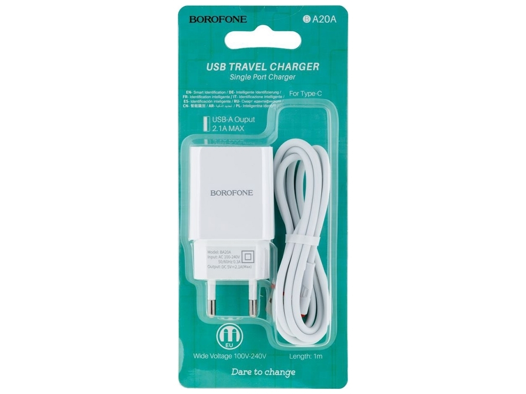 Мережевий Зарядний Пристрій Borofone BA20A Type-C 1USB 2.1A Колір Білий