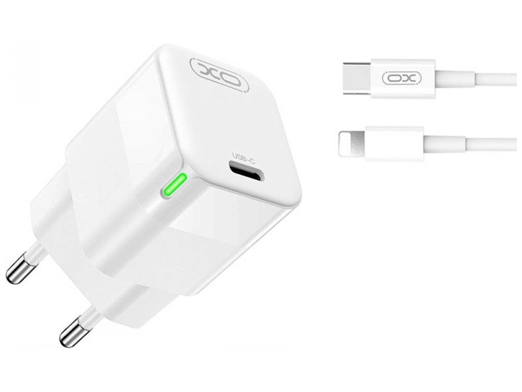 Сетевое Зарядное Устройство XO CE06 PD 30W GaN Type-C to Lightning Белый