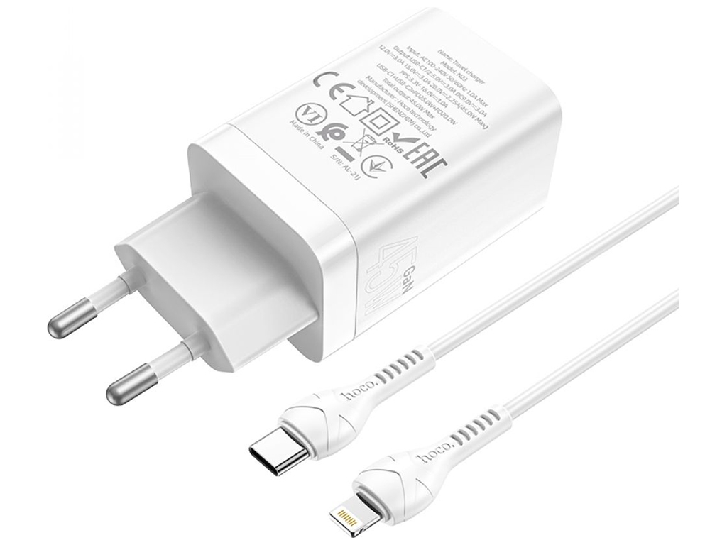 Мережевий зарядний пристрій Hoco N23 GAN Starlight PD45W Type-C to Lighting Колір Бiлий