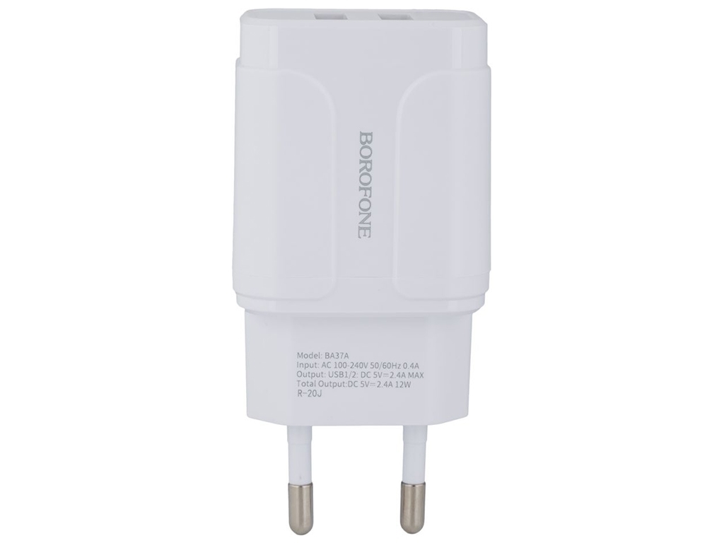 Мережевий Зарядний Пристрій Borofone BA37A Lightning 2USB 2.4A Колір Білий