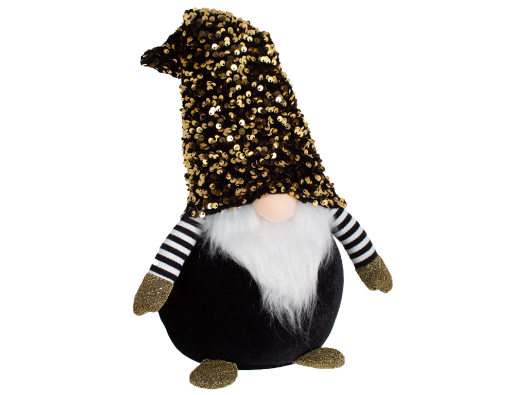Мягкая игрушка Гном, 19х16х49см, цвет - черный с золотыми пайетками