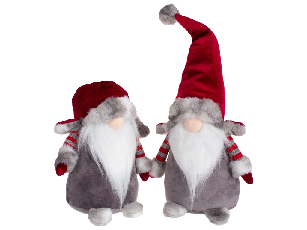 Мягкая игрушка гном, 2 дизайна, 49см и 27см, цвет - серый с бордо (цена за 1шт)