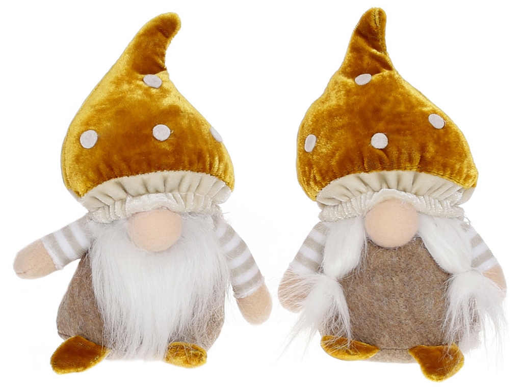 М'яка іграшка Гном - Гриб, 2 дизайни, 9х7х15см, колір - гірчичний (ціна за 1шт)
