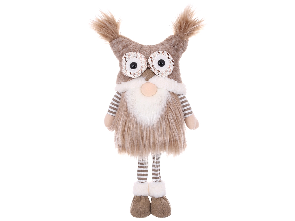 Мягкая игрушка Гном в шапке сова, 30x19x70см, цвет – бежевый