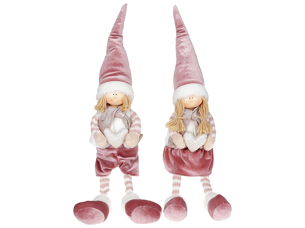 Мягкая игрушка сидячая, 2 вида: Девочка и Мальчик, 14х13х60см, цвет - розово - лиловый (цена за 1шт)