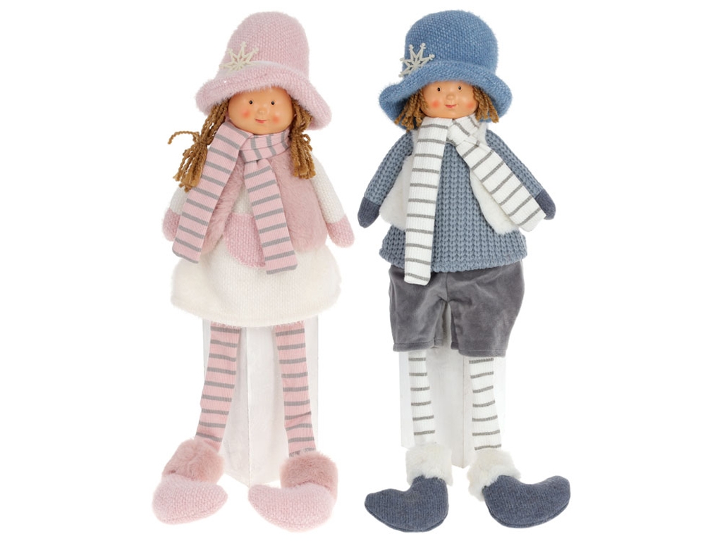 Мягкая игрушка Сидячая Кукла, 2 дизайна: Девочка и Мальчик, 21х13х55см, цвет - розовый и голубой (це