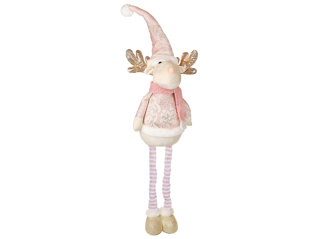Мягкая новогодняя игрушка Олень на телескопических ногах, 85/105см, цвет - розовый с золотом