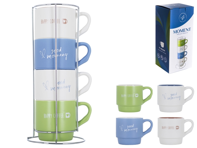 Набір чашок Limited Edition Moment, 345мл, на метал. підставці (ціна за набір 4шт) 6900065096120