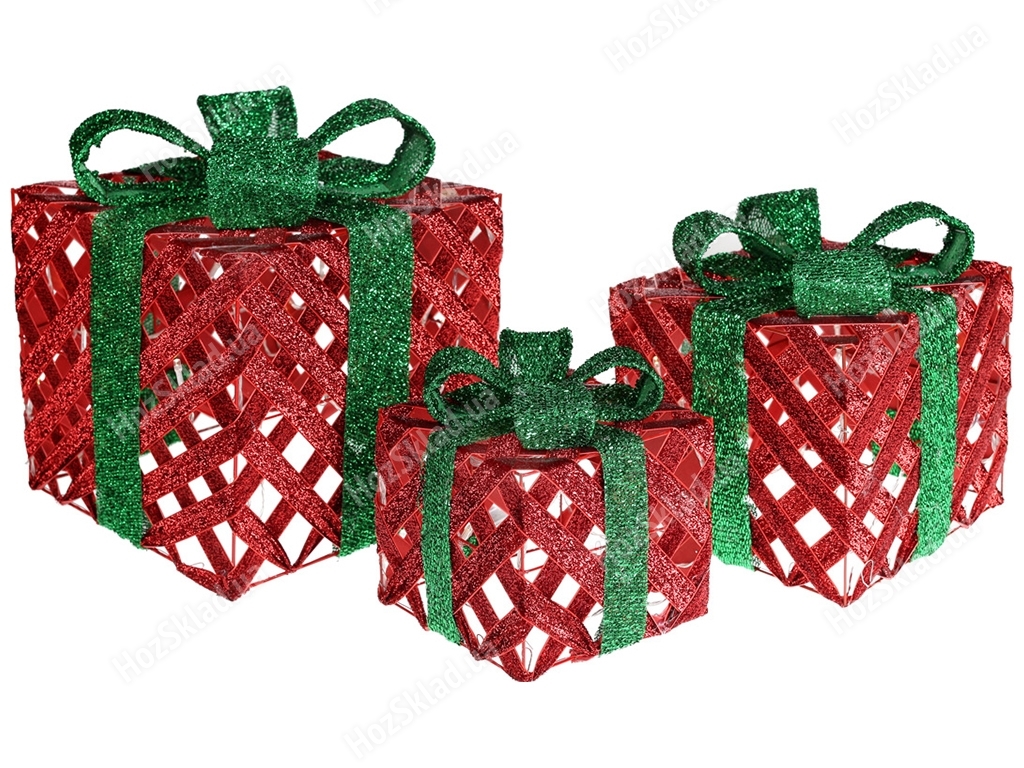 Набор декоративных подарков, 15см, 20см, 25см, цвет - красный с зеленым (цена за набор 3шт)