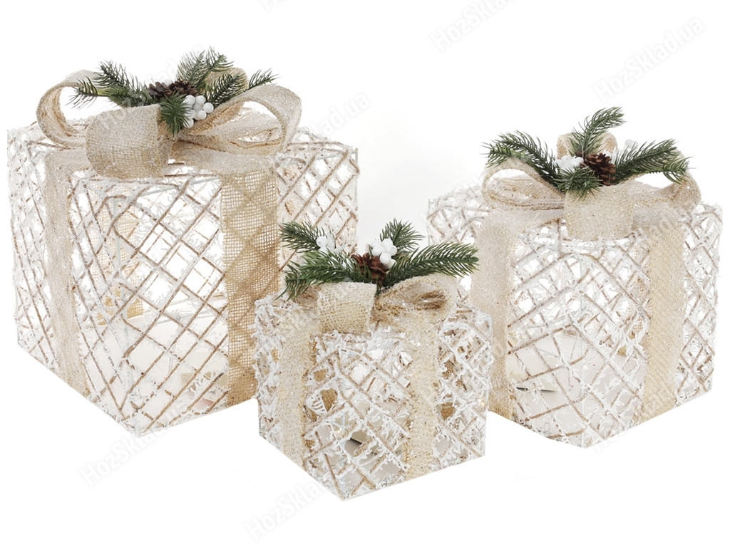 Набор декоративных подарков, 15см, 20см, 25см, цвет - белый с бежевым (цена за набор 3шт)