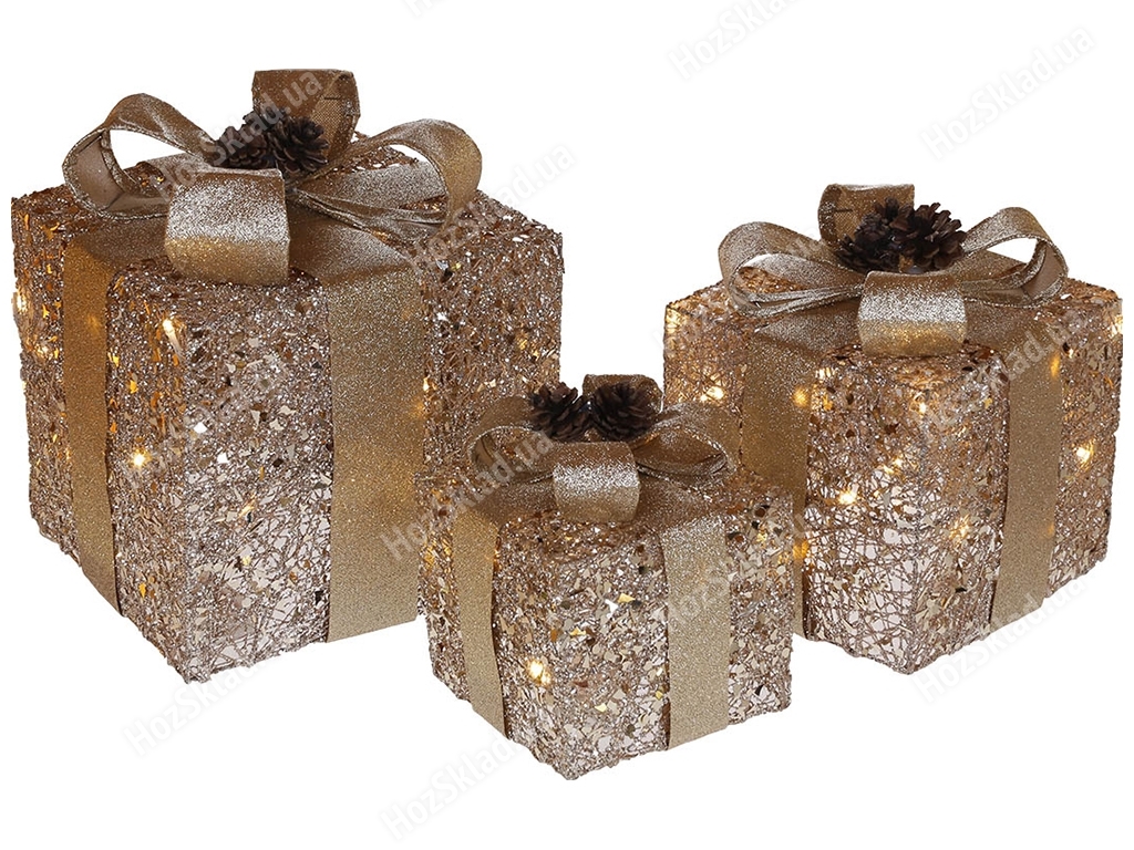 Набор декоративных подарков, 15см, 20см, 25см, цвет - золото (цена за набор 3шт)