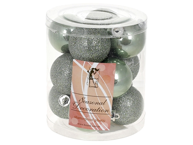 Набір ялинкових куль, 4см, колір - зелена шавлія (ціна за набір 12шт)