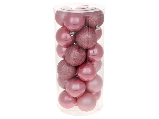 Набор елочных шаров, 6см,  цвет - розовый фламинго (цена за набор 24шт)